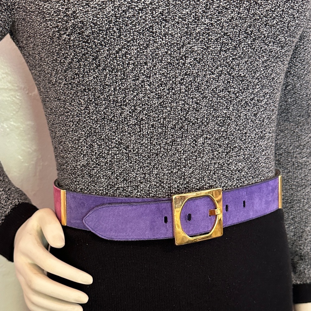 Purple and Pink and green genuine Suede leather Belt with Gold Buckle